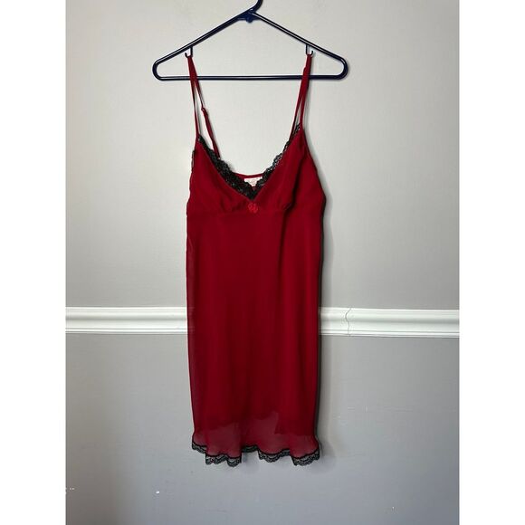 Inner Most Other - Inner Most Slip dress Sexy Nighty Red adjustable Black Lace Trim 34" Chest VTG